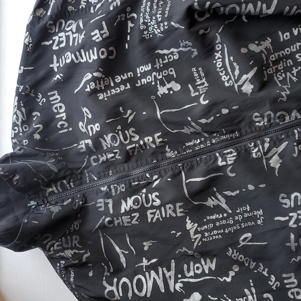 MP French Graffiti Black and Silver Reversible Rain Coat Oversized M/L